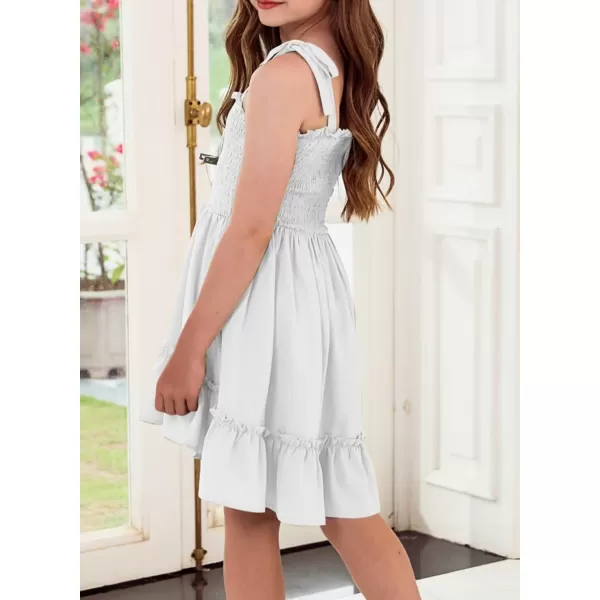 Girls Sundress Sleeveless Bowknot Strap Smocked Dress 4-13 Years