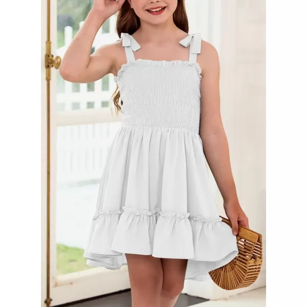 Girls Sundress Sleeveless Bowknot Strap Smocked Dress 4-13 Years
