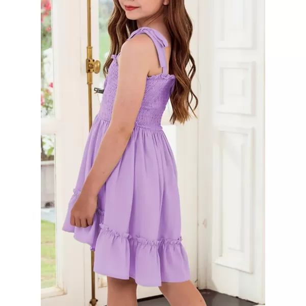 Girls Sundress Sleeveless Bowknot Strap Smocked Dress 4-13 Years
