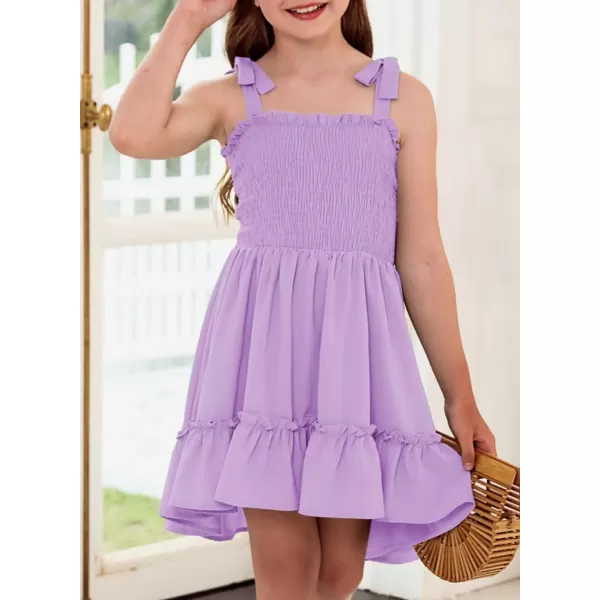 Girls Sundress Sleeveless Bowknot Strap Smocked Dress 4-13 Years