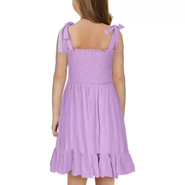 Girls Sundress Sleeveless Bowknot Strap Smocked Dress 4-13 Years
