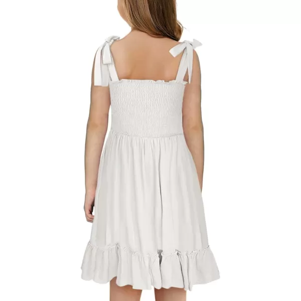 Girls Sundress Sleeveless Bowknot Strap Smocked Dress 4-13 Years