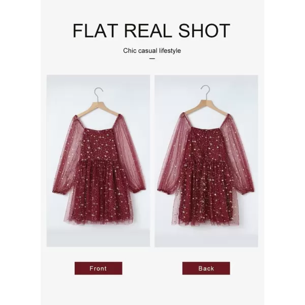 Girls Tulle Dress Sheer Mesh Puff Long Sleeve Star Overlay A Line Dress