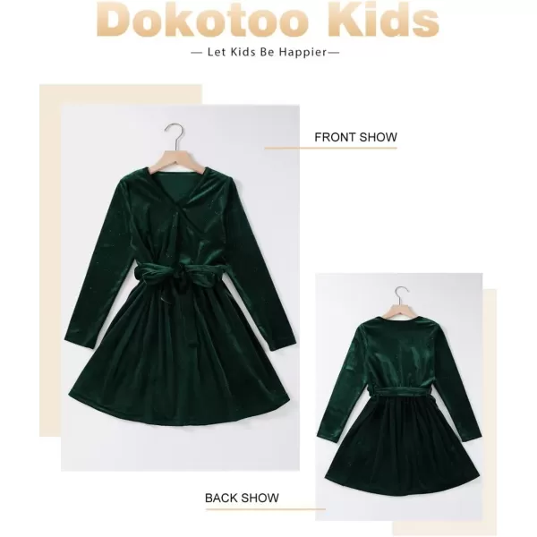 Girls Wrap V Neck Velvet Dress Long Sleeve Sequin Party Dresses with Belt