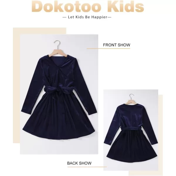Girls Wrap V Neck Velvet Dress Long Sleeve Sequin Party Dresses with Belt