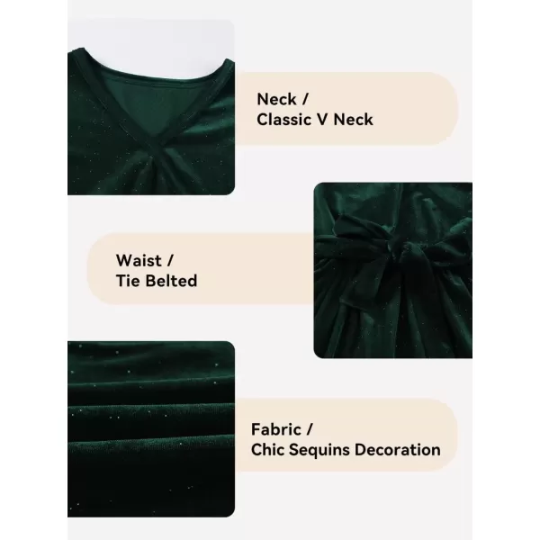 Girls Wrap V Neck Velvet Dress Long Sleeve Sequin Party Dresses with Belt