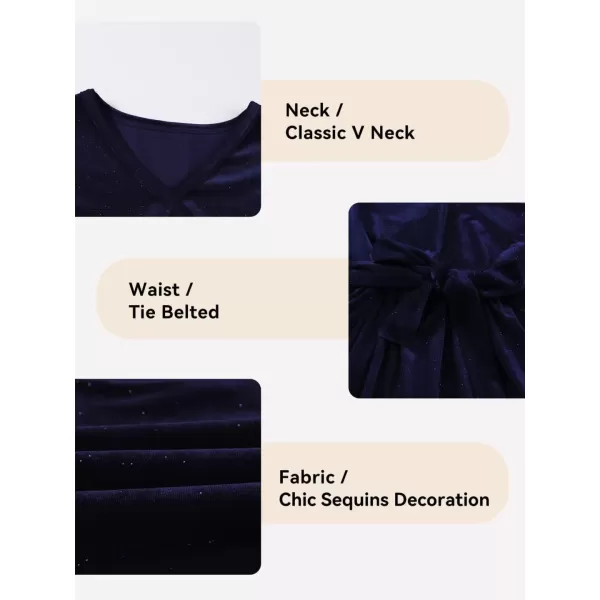 Girls Wrap V Neck Velvet Dress Long Sleeve Sequin Party Dresses with Belt