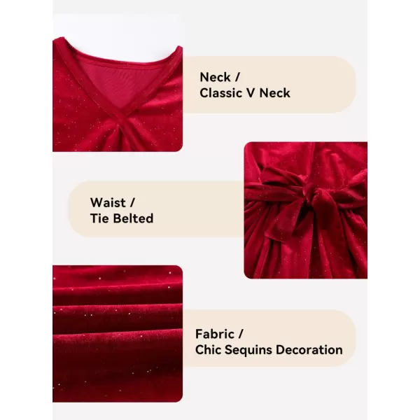 Girls Wrap V Neck Velvet Dress Long Sleeve Sequin Party Dresses with Belt