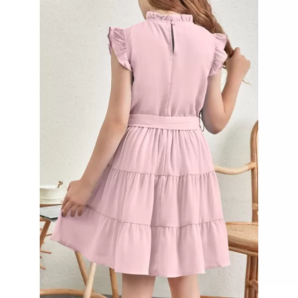Tween Girls Dresses Elegant Sleeveless Ruffle Flowy Dress with Belt 6-13 Years