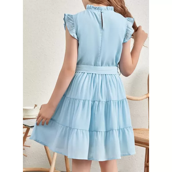 Tween Girls Dresses Elegant Sleeveless Ruffle Flowy Dress with Belt 6-13 Years