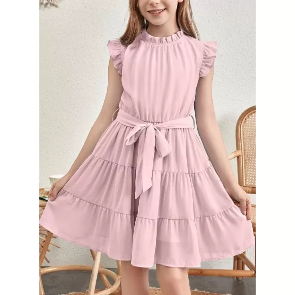 Tween Girls Dresses Elegant Sleeveless Ruffle Flowy Dress with Belt 6-13 Years