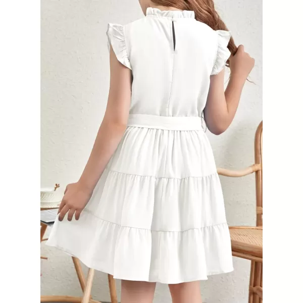 Tween Girls Dresses Elegant Sleeveless Ruffle Flowy Dress with Belt 6-13 Years