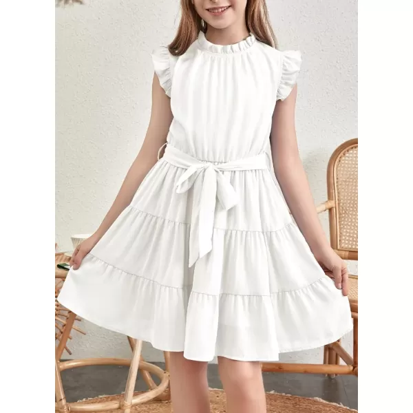 Tween Girls Dresses Elegant Sleeveless Ruffle Flowy Dress with Belt 6-13 Years