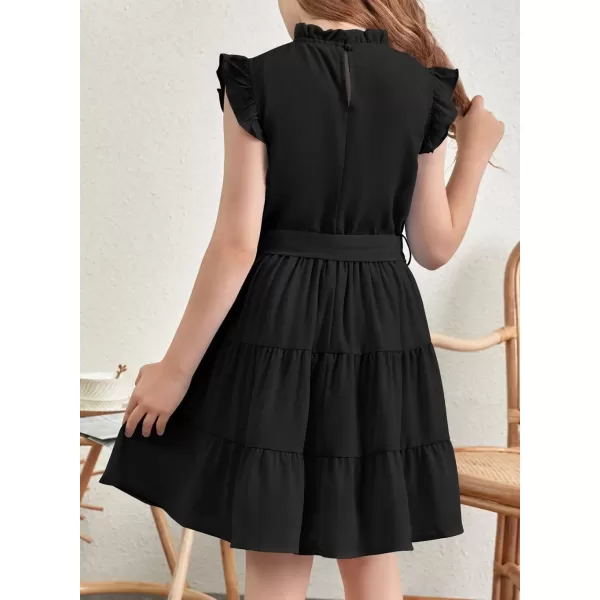 Tween Girls Dresses Elegant Sleeveless Ruffle Flowy Dress with Belt 6-13 Years