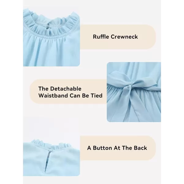 Tween Girls Dresses Elegant Sleeveless Ruffle Flowy Dress with Belt 6-13 Years