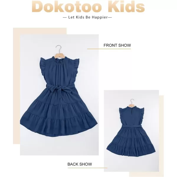 Tween Girls Dresses Elegant Sleeveless Ruffle Flowy Dress with Belt 6-13 Years