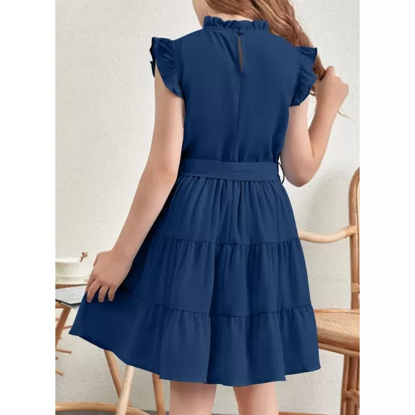 Tween Girls Dresses Elegant Sleeveless Ruffle Flowy Dress with Belt 6-13 Years