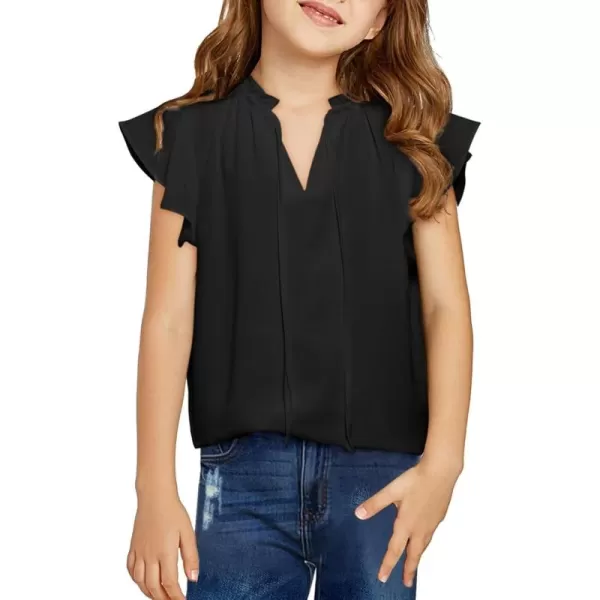 Girls Cute Ruffle Short Sleeve T Shirts Casual V Neck Chiffon Blouse Tops 6-15 Years
