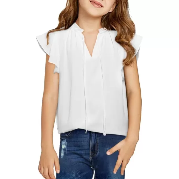Girls Cute Ruffle Short Sleeve T Shirts Casual V Neck Chiffon Blouse Tops 6-15 Years