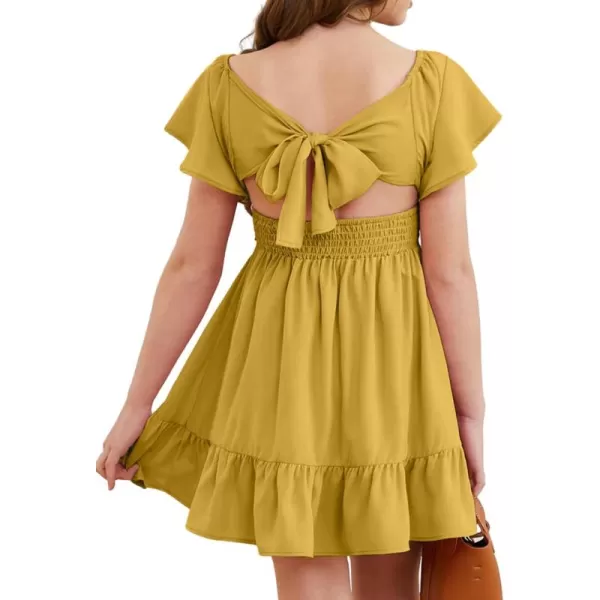 Girls Elegant Ruffle Short Sleeve Back Tie Dresses 6-13 Years Old
