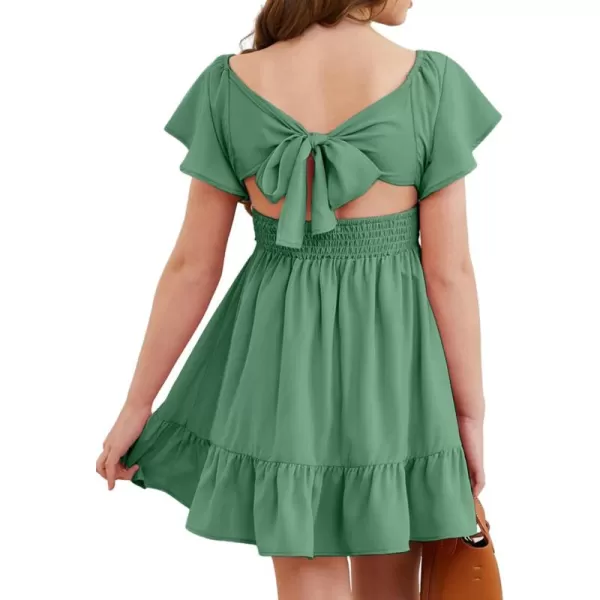 Girls Elegant Ruffle Short Sleeve Back Tie Dresses 6-13 Years Old