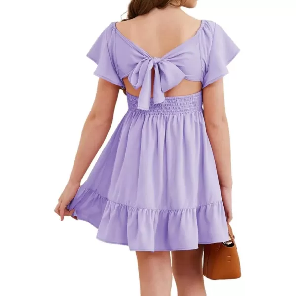 Girls Elegant Ruffle Short Sleeve Back Tie Dresses 6-13 Years Old