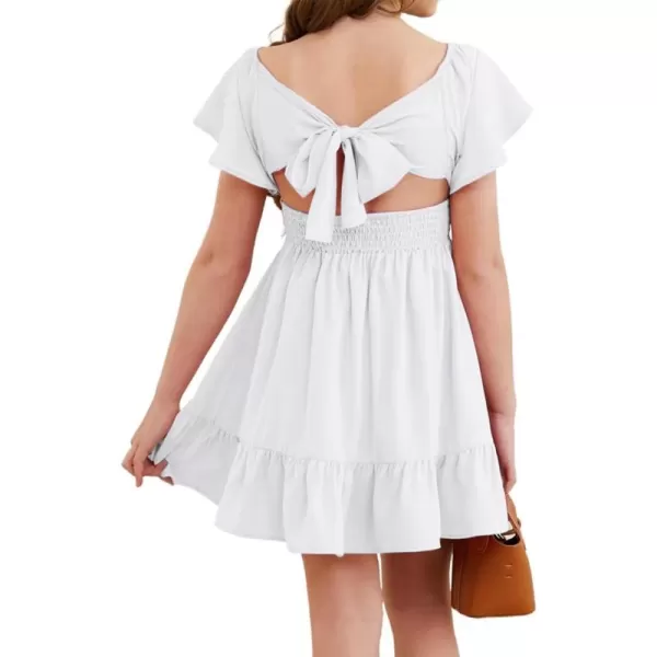 Girls Elegant Ruffle Short Sleeve Back Tie Dresses 6-13 Years Old