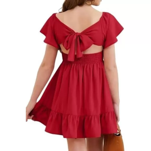 Girls Elegant Ruffle Short Sleeve Back Tie Dresses 6-13 Years Old