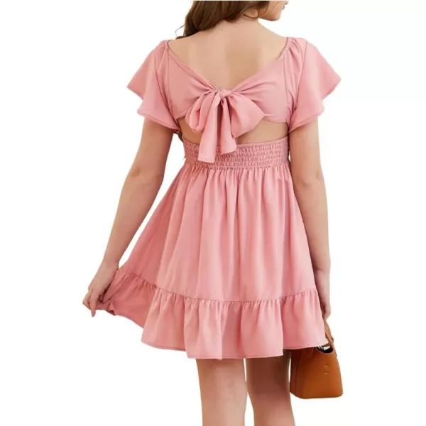 Girls Elegant Ruffle Short Sleeve Back Tie Dresses 6-13 Years Old