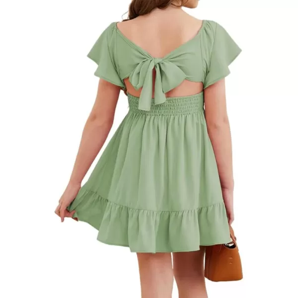Girls Elegant Ruffle Short Sleeve Back Tie Dresses 6-13 Years Old