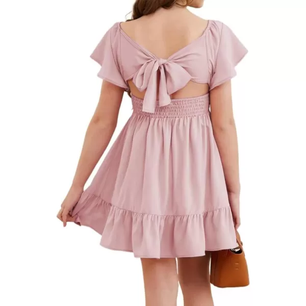 Girls Elegant Ruffle Short Sleeve Back Tie Dresses 6-13 Years Old