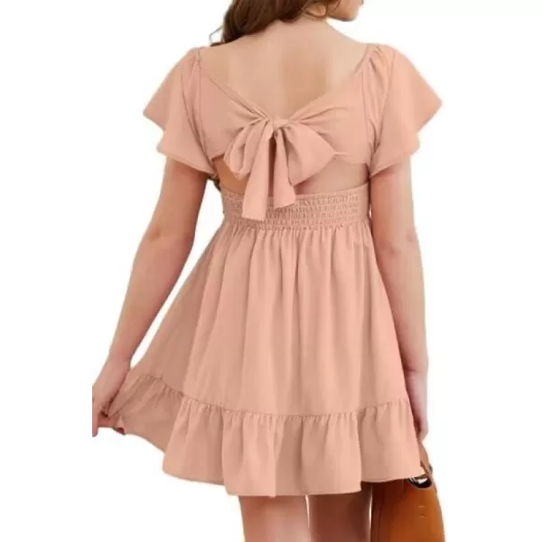 Girls Elegant Ruffle Short Sleeve Back Tie Dresses 6-13 Years Old