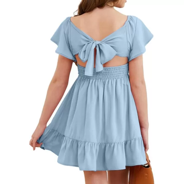 Girls Elegant Ruffle Short Sleeve Back Tie Dresses 6-13 Years Old