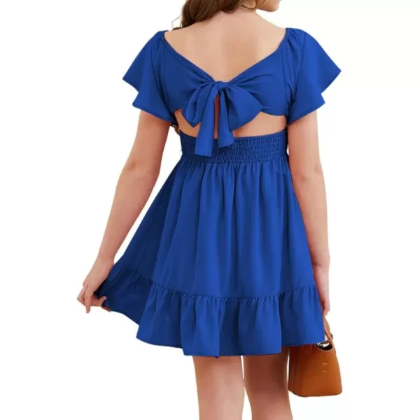Girls Elegant Ruffle Short Sleeve Back Tie Dresses 6-13 Years Old