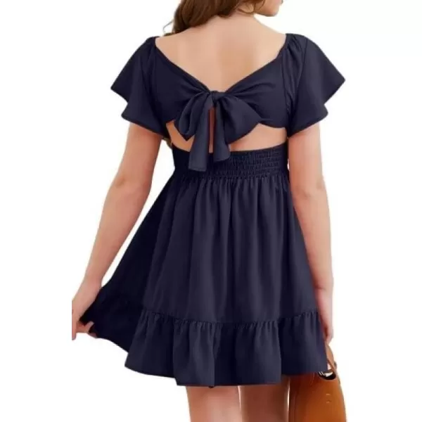 Girls Elegant Ruffle Short Sleeve Back Tie Dresses 6-13 Years Old