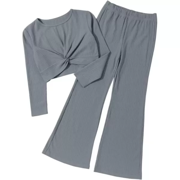 Girls' Fashion 2 Piece Outfits Fall Long Sleeve Twist Crop Tops and Flare Bell Bottom Pants Set