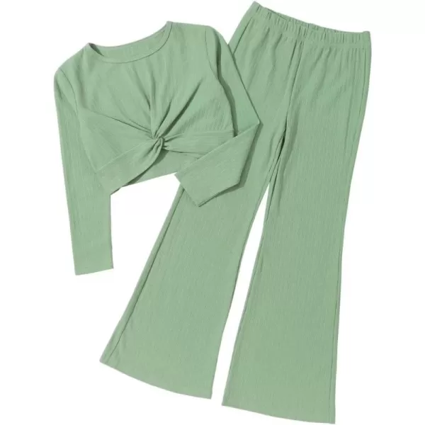 Girls' Fashion 2 Piece Outfits Fall Long Sleeve Twist Crop Tops and Flare Bell Bottom Pants Set