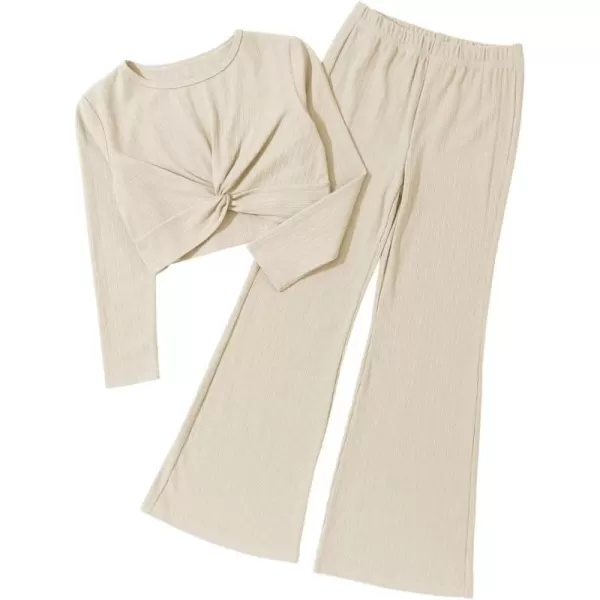 Girls' Fashion 2 Piece Outfits Fall Long Sleeve Twist Crop Tops and Flare Bell Bottom Pants Set
