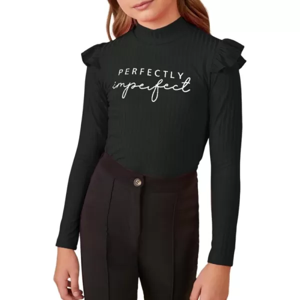 Girls Long Sleeve Ruffle Trim Tee Tops Mock Neck Ribbed Knit Blouse Shirts 4-13 Years