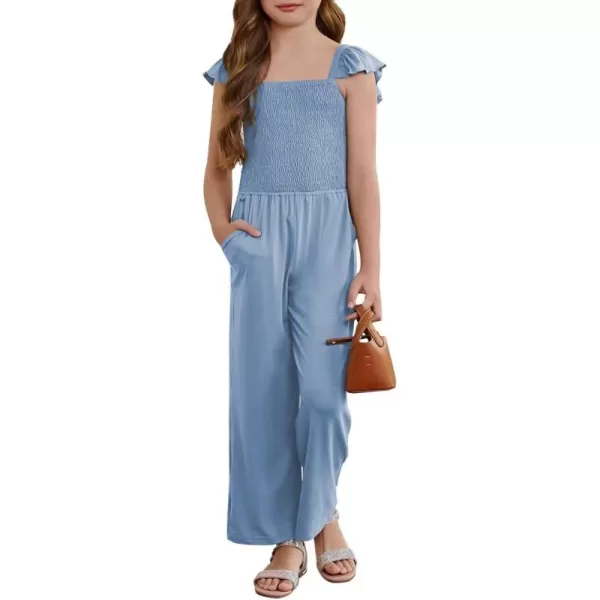 Girls Romper Summer Ruffle Sleeveless Wide Leg Jumpsuit 6-15 Years