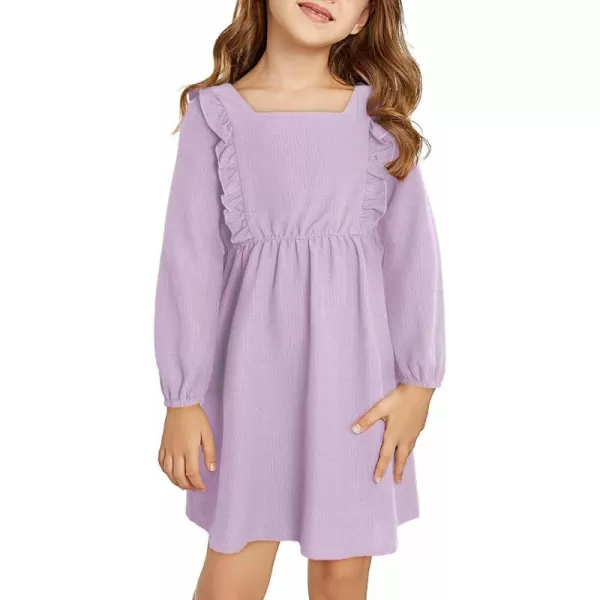 Girls Ruffle Dress 2023 Fall Winter Long Sleeve Square Neck Dresses 7-15 Years