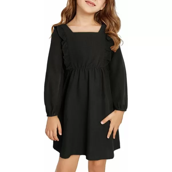 Girls Ruffle Dress 2023 Fall Winter Long Sleeve Square Neck Dresses 7-15 Years