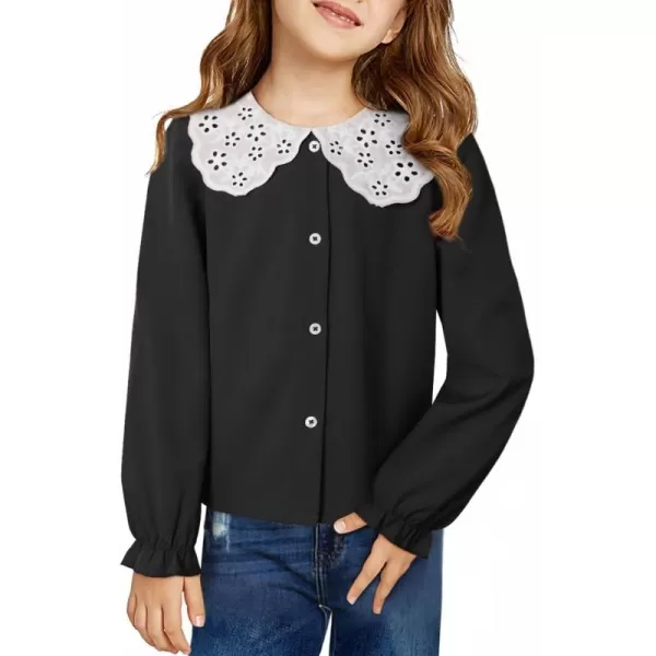 Girls Ruffle Long Sleeve Chiffon Blouses Cute Peter Pan Collar Shirts Tops 7-15 Years