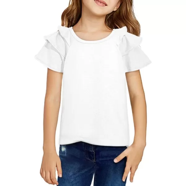 Girls Ruffle Sleeve Shirts Summer Cute Crewneck Blouse Tops 6-15 Years