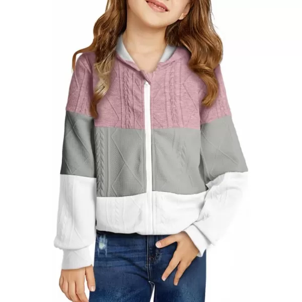 Girls Spring Tops Hoodie Fashion Color Block Zip Up Long Sleeve Hoodies Sweatshirts