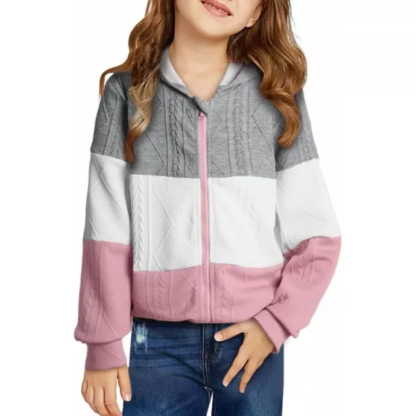 Girls Spring Tops Hoodie Fashion Color Block Zip Up Long Sleeve Hoodies Sweatshirts
