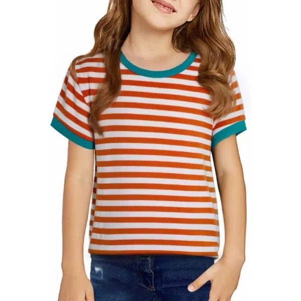 Girls Striped Color Block Short Sleeve T Shirts Casual Crewneck Summer Cute Tee Tops 4-13 Years