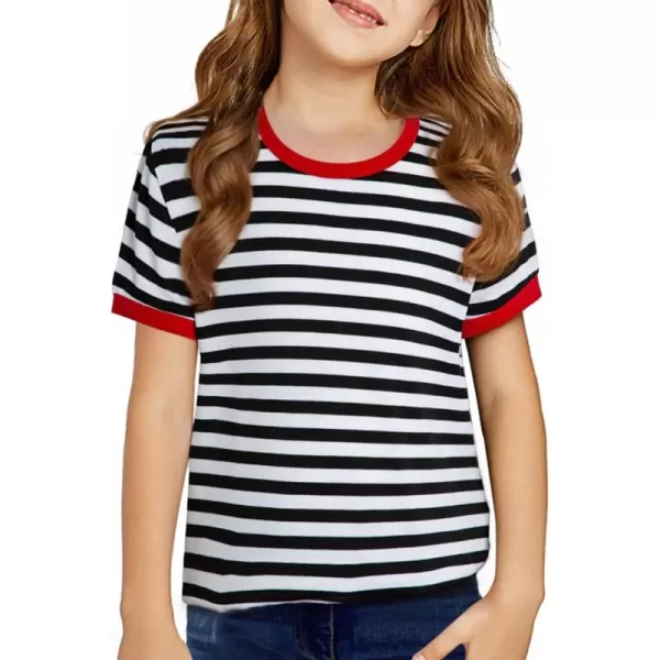 Girls Striped Color Block Short Sleeve T Shirts Casual Crewneck Summer Cute Tee Tops 4-13 Years