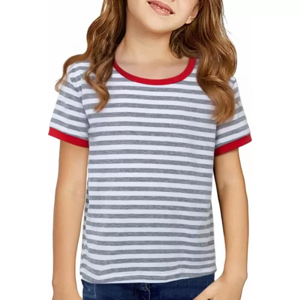 Girls Striped Color Block Short Sleeve T Shirts Casual Crewneck Summer Cute Tee Tops 4-13 Years