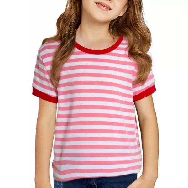 Girls Striped Color Block Short Sleeve T Shirts Casual Crewneck Summer Cute Tee Tops 4-13 Years